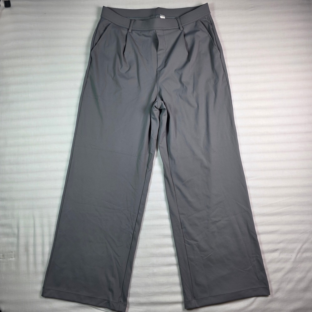Halara High Waisted Wide Leg Pleated Trousers Gray Size L Regular Office Casual